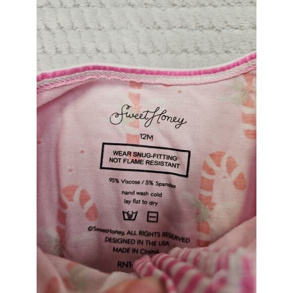 Sweet Honey Pajama Romper Babygirls 12 Months Candy Cane Christmas Pajama - Picture 4 of 7